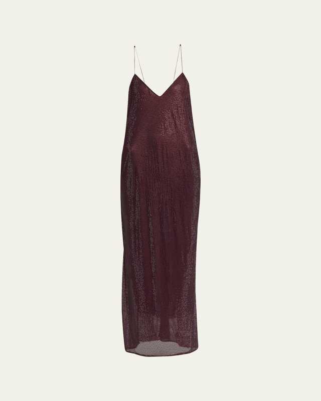 Sequined V-Neck Silk Gown